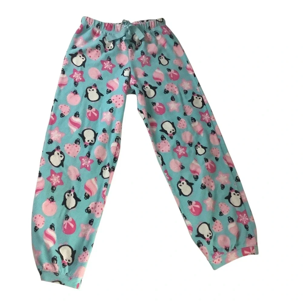 Joe Boxer‎ Pajama Pants Girls Size 7/8 Fleece Teal Penguin Christmas Sleepwear